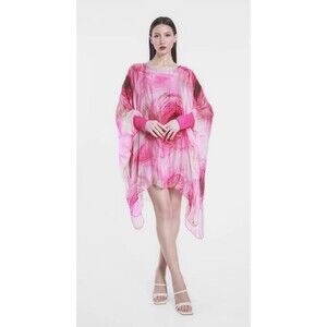Tina Stephens Dress OS Pink Eclipse Alessia Silk Kaftan Travel Lounge Italy